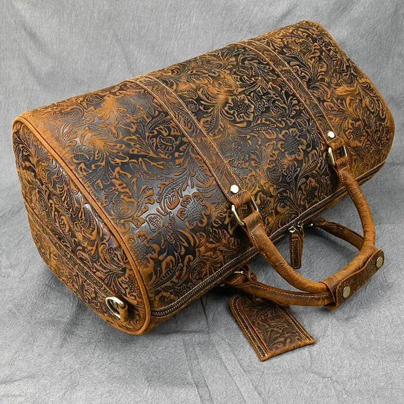 Vintage Leather Travel Bag for Men Large Capacity Hand Luggage