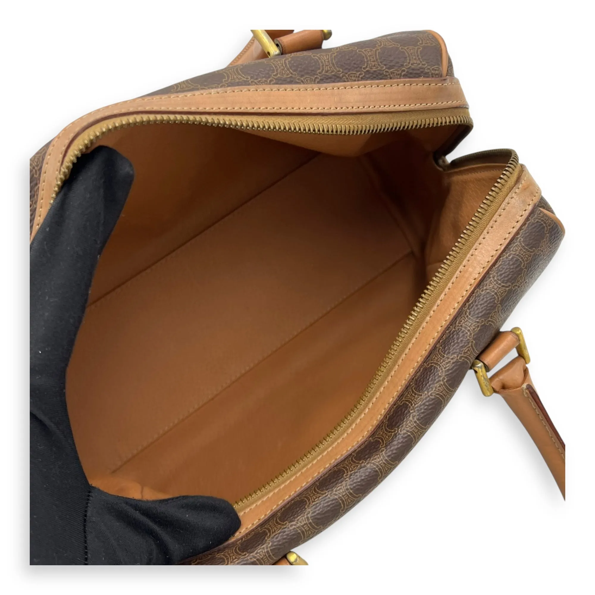 Vintage Macadam Boston Top Handle Bag Brown in Coated Canvas, Gold hardware
