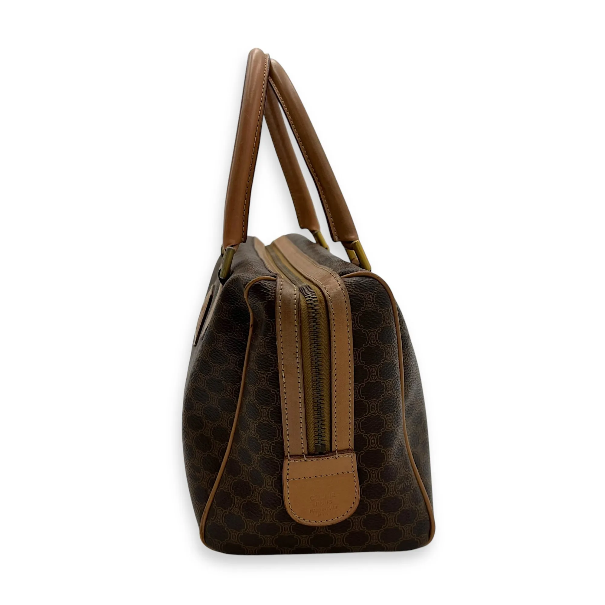 Vintage Macadam Boston Top Handle Bag Brown in Coated Canvas, Gold hardware