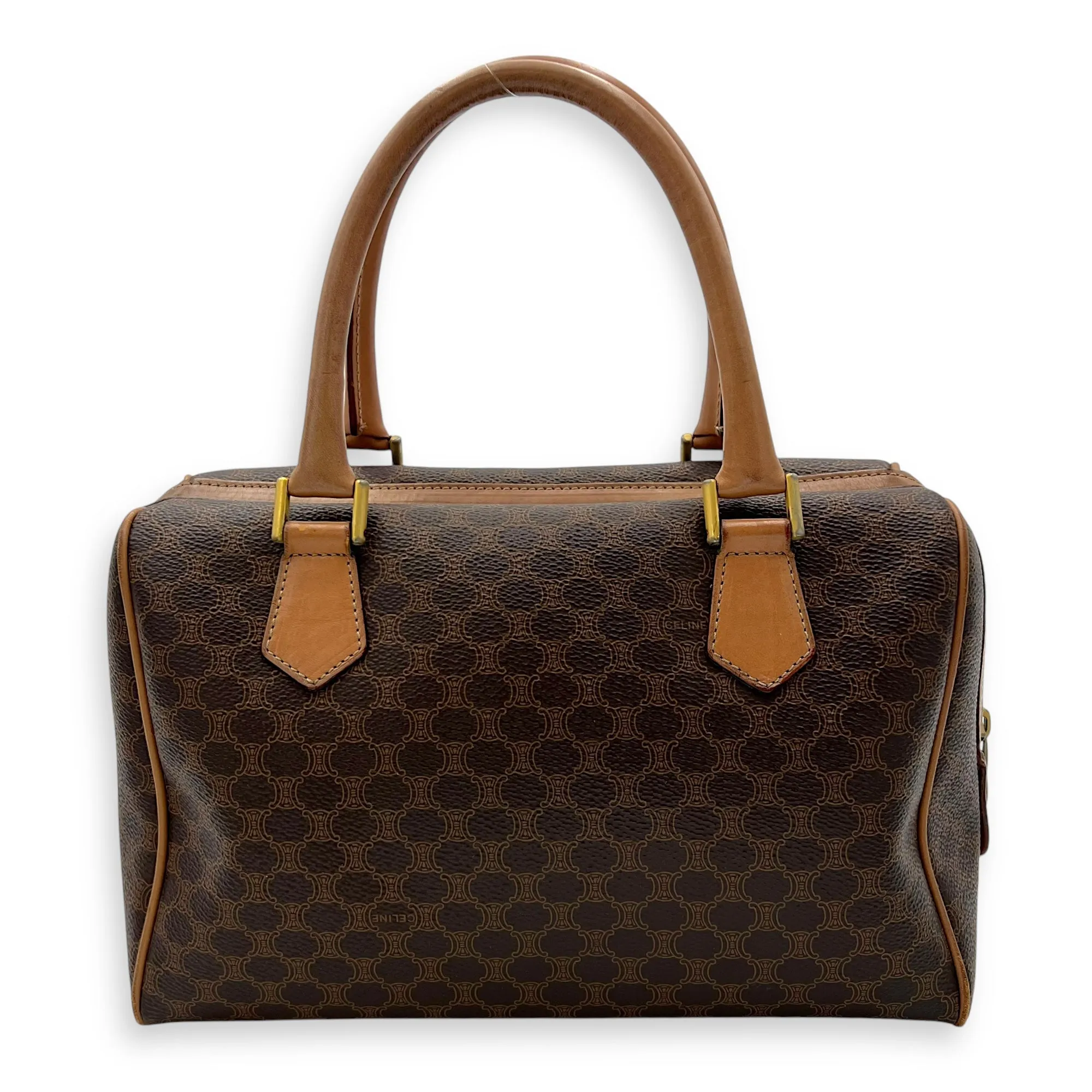 Vintage Macadam Boston Top Handle Bag Brown in Coated Canvas, Gold hardware
