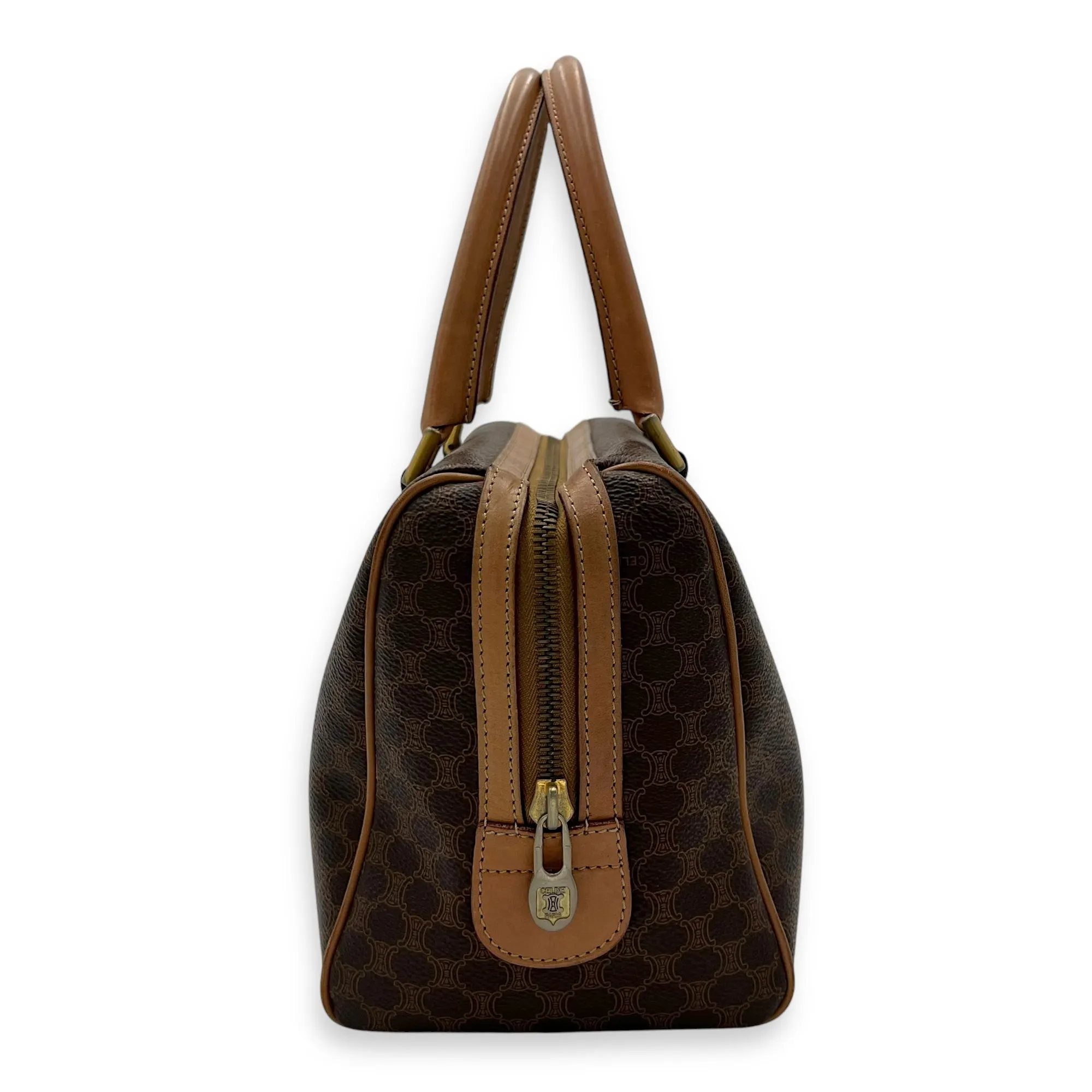 Vintage Macadam Boston Top Handle Bag Brown in Coated Canvas, Gold hardware