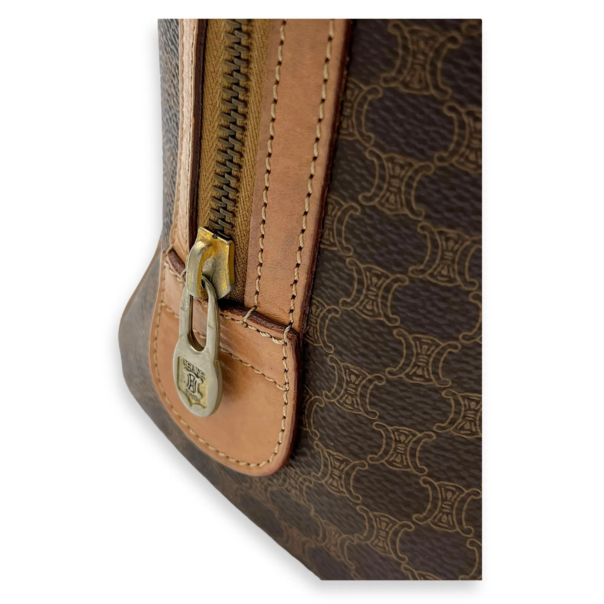 Vintage Macadam Boston Top Handle Bag Brown in Coated Canvas, Gold hardware