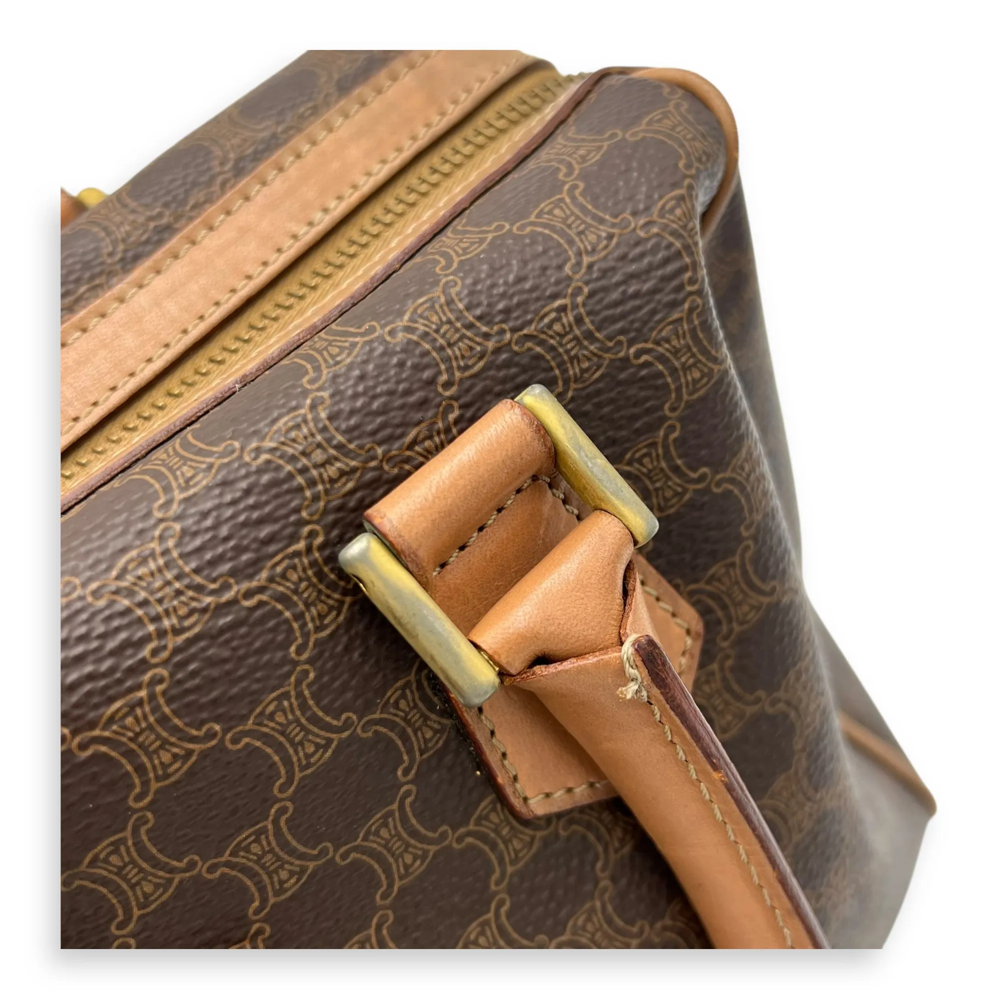 Vintage Macadam Boston Top Handle Bag Brown in Coated Canvas, Gold hardware