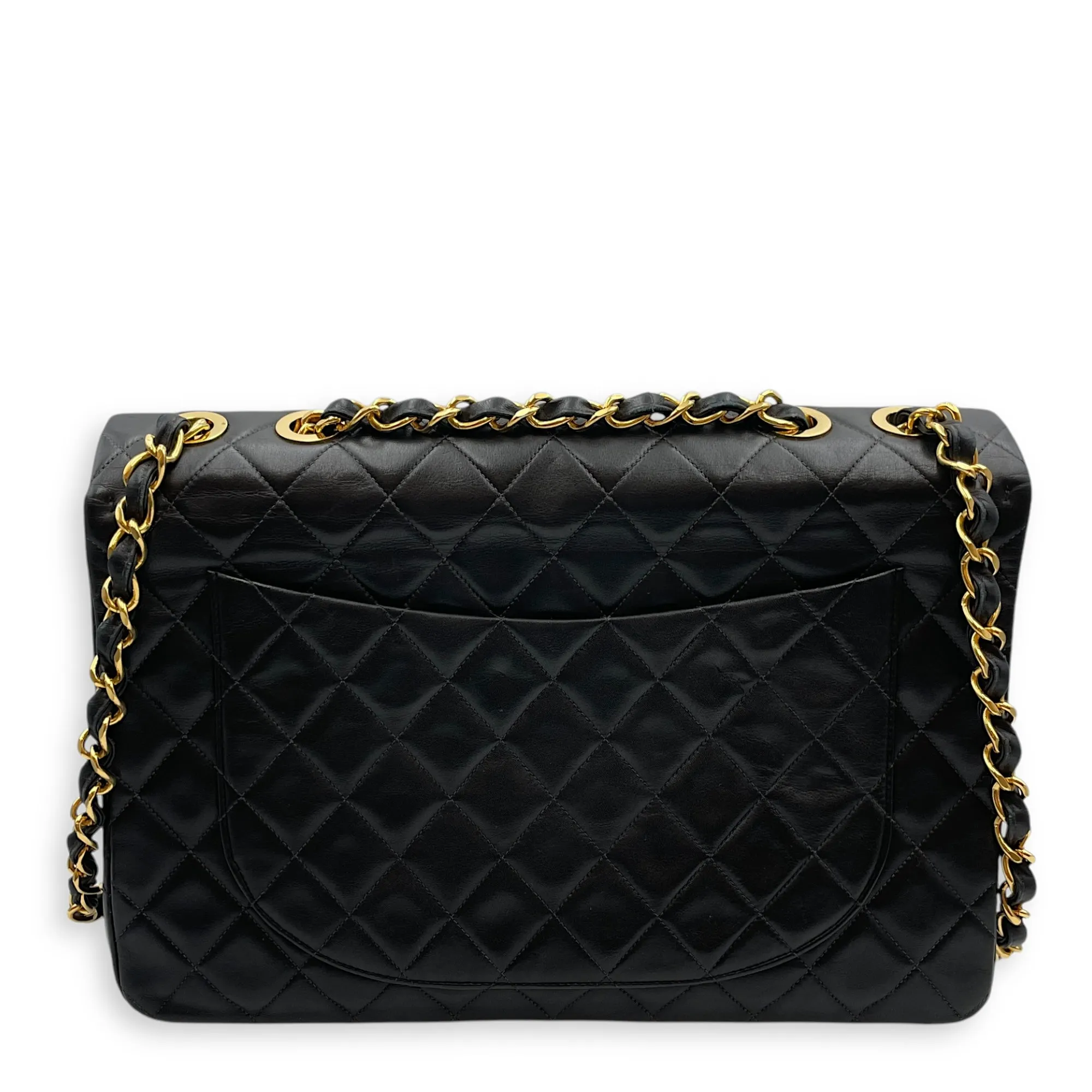 Vintage Maxl Black Flap Bag in Lambskin, Gold hardware