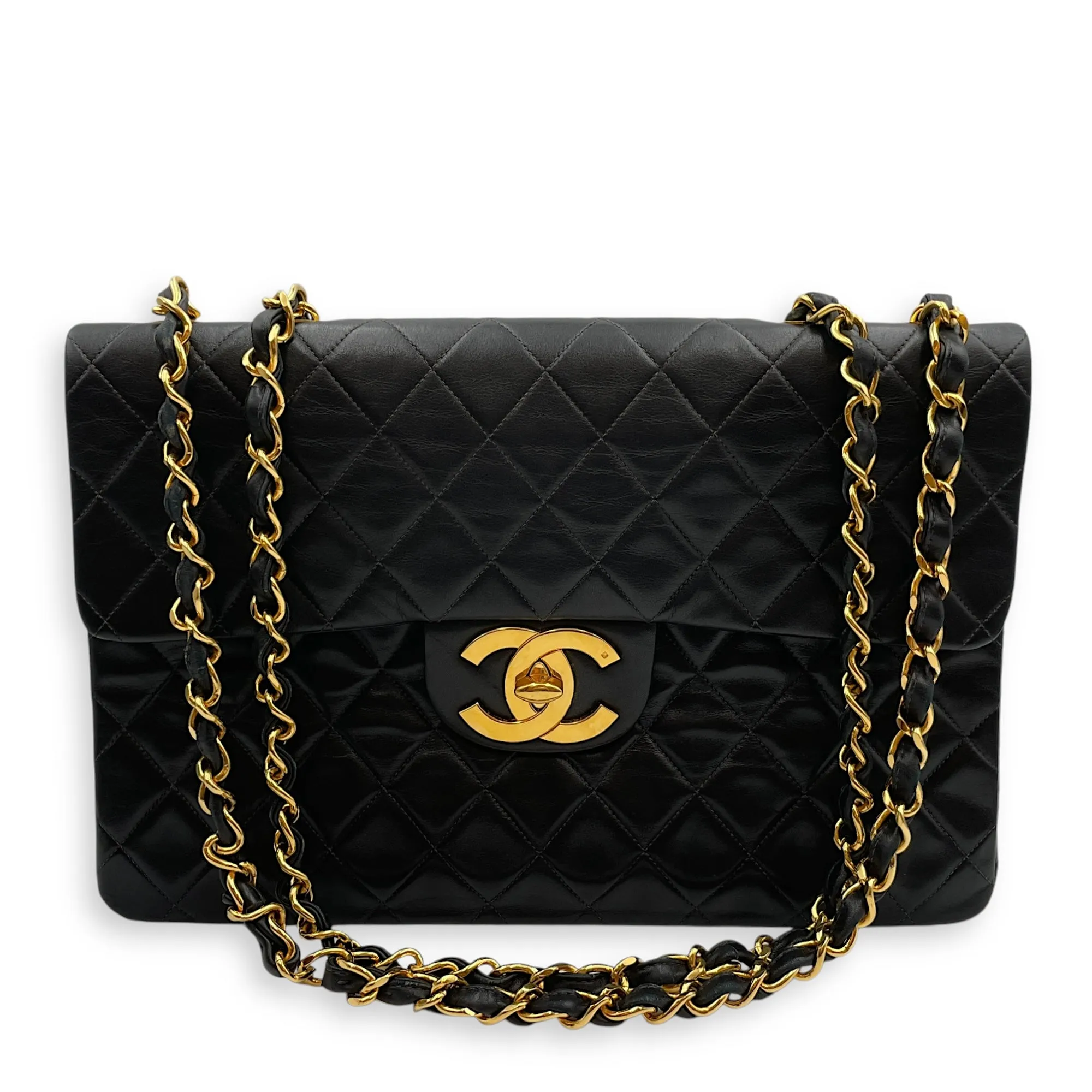 Vintage Maxl Black Flap Bag in Lambskin, Gold hardware