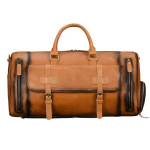 Vintage Men’s Leather Travel Bag Large Duffle with Shoe Compartment