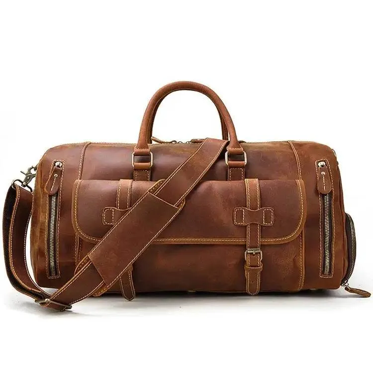 Vintage Men’s Leather Travel Bag Large Duffle with Shoe Compartment