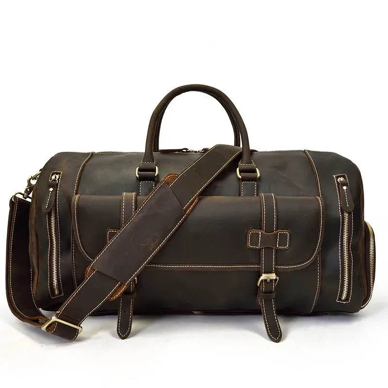 Vintage Men’s Leather Travel Bag Large Duffle with Shoe Compartment