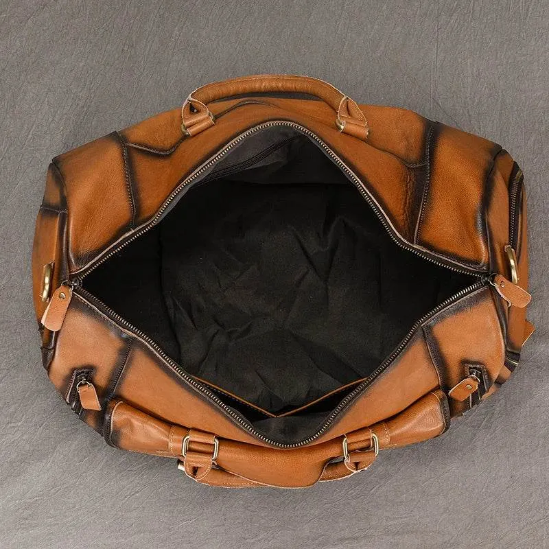 Vintage Men’s Leather Travel Bag Large Duffle with Shoe Compartment