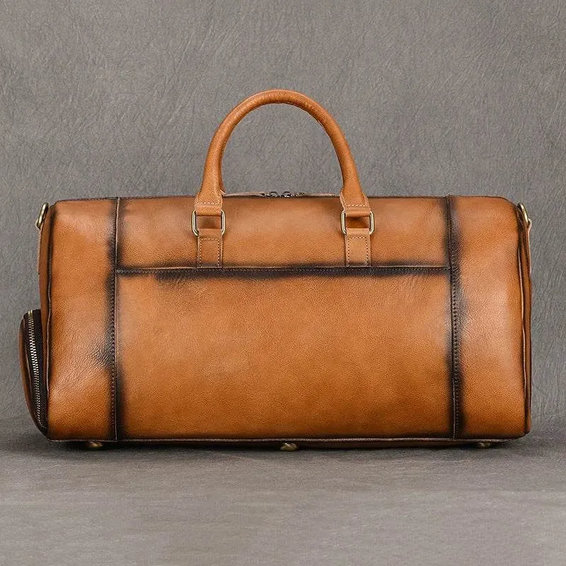Vintage Men’s Leather Travel Bag Large Duffle with Shoe Compartment
