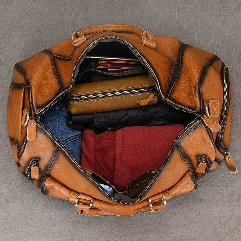 Vintage Men’s Leather Travel Bag Large Duffle with Shoe Compartment