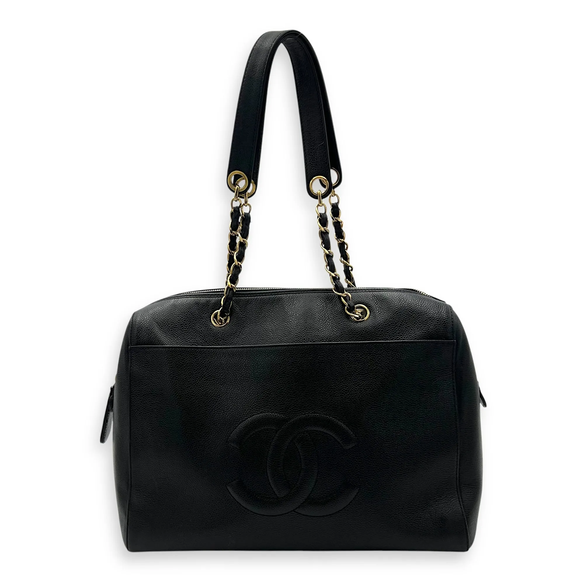 Vintage Shoulder Bag Black in Caviar Leather, Gold hardware
