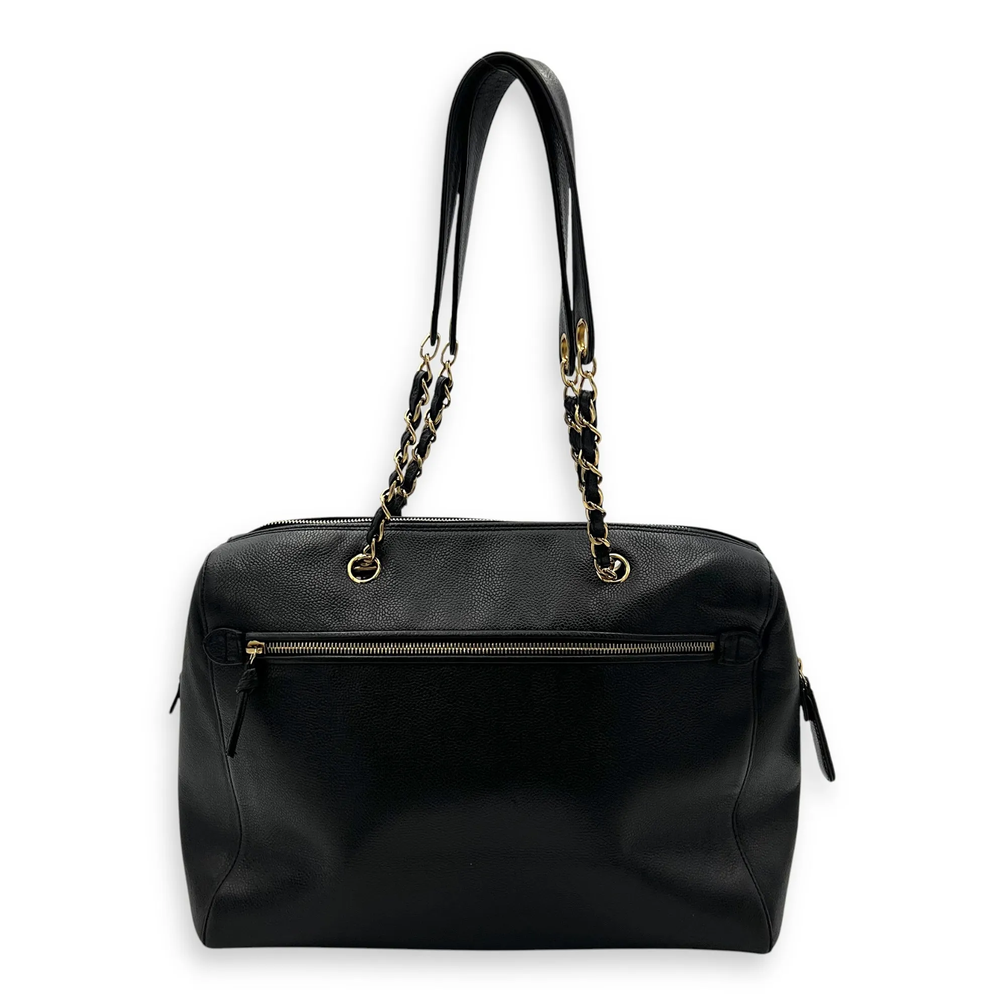 Vintage Shoulder Bag Black in Caviar Leather, Gold hardware