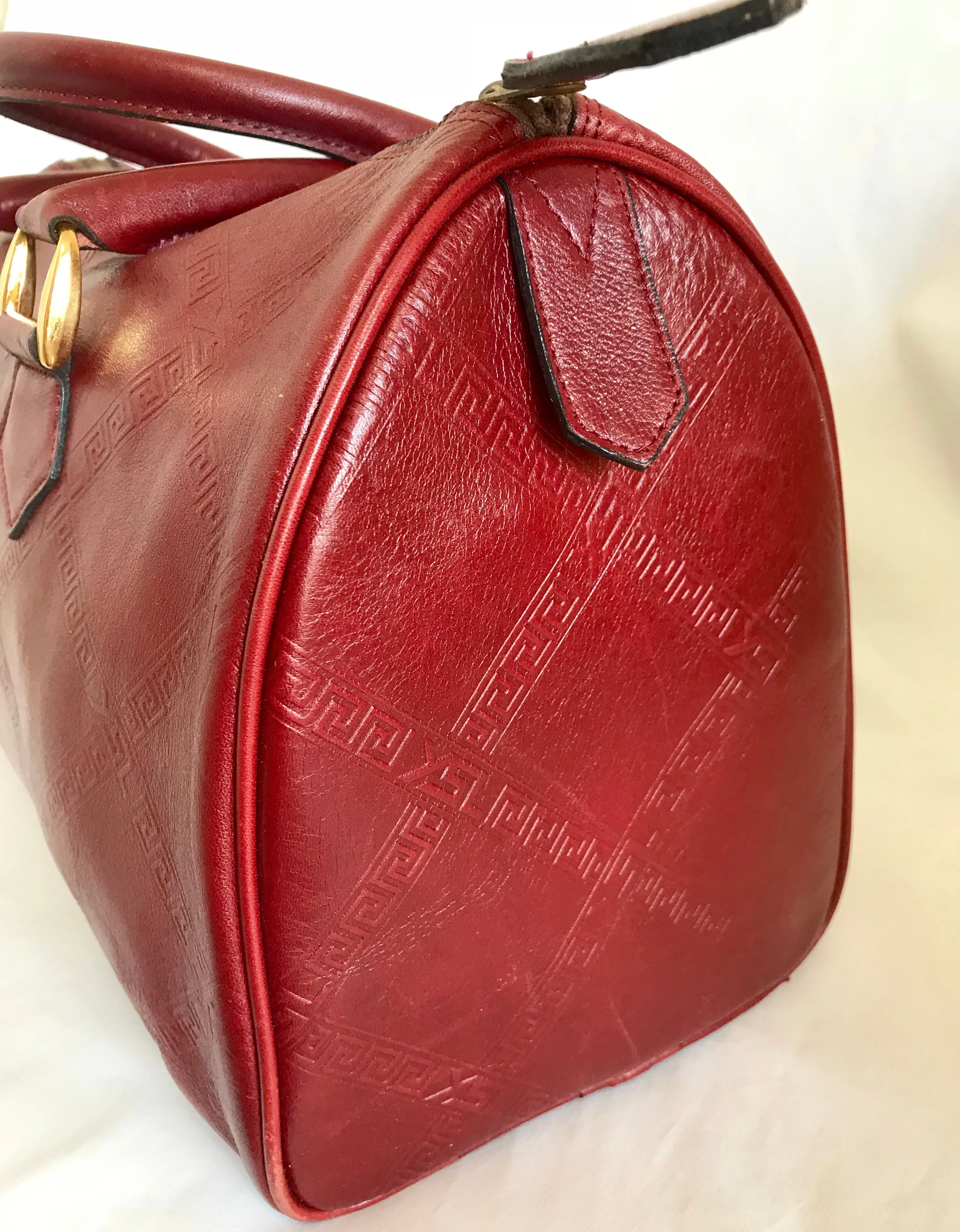 Vintage Yves Saint Laurent red brown handbag , mini duffle bag. Classic speedy bag design unisex YSL purse. 050320r13