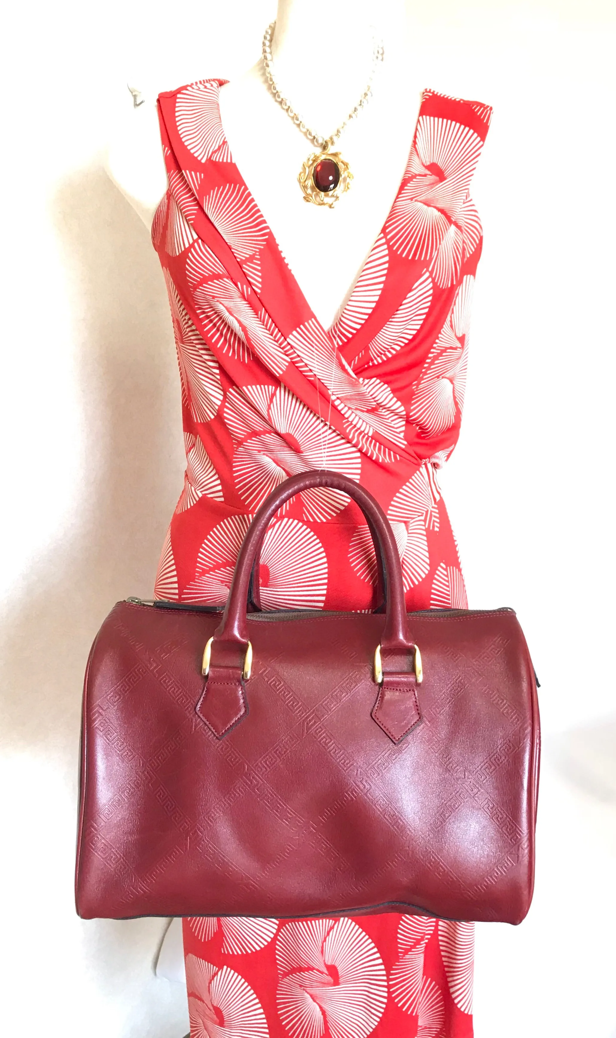 Vintage Yves Saint Laurent red brown handbag , mini duffle bag. Classic speedy bag design unisex YSL purse. 050320r13
