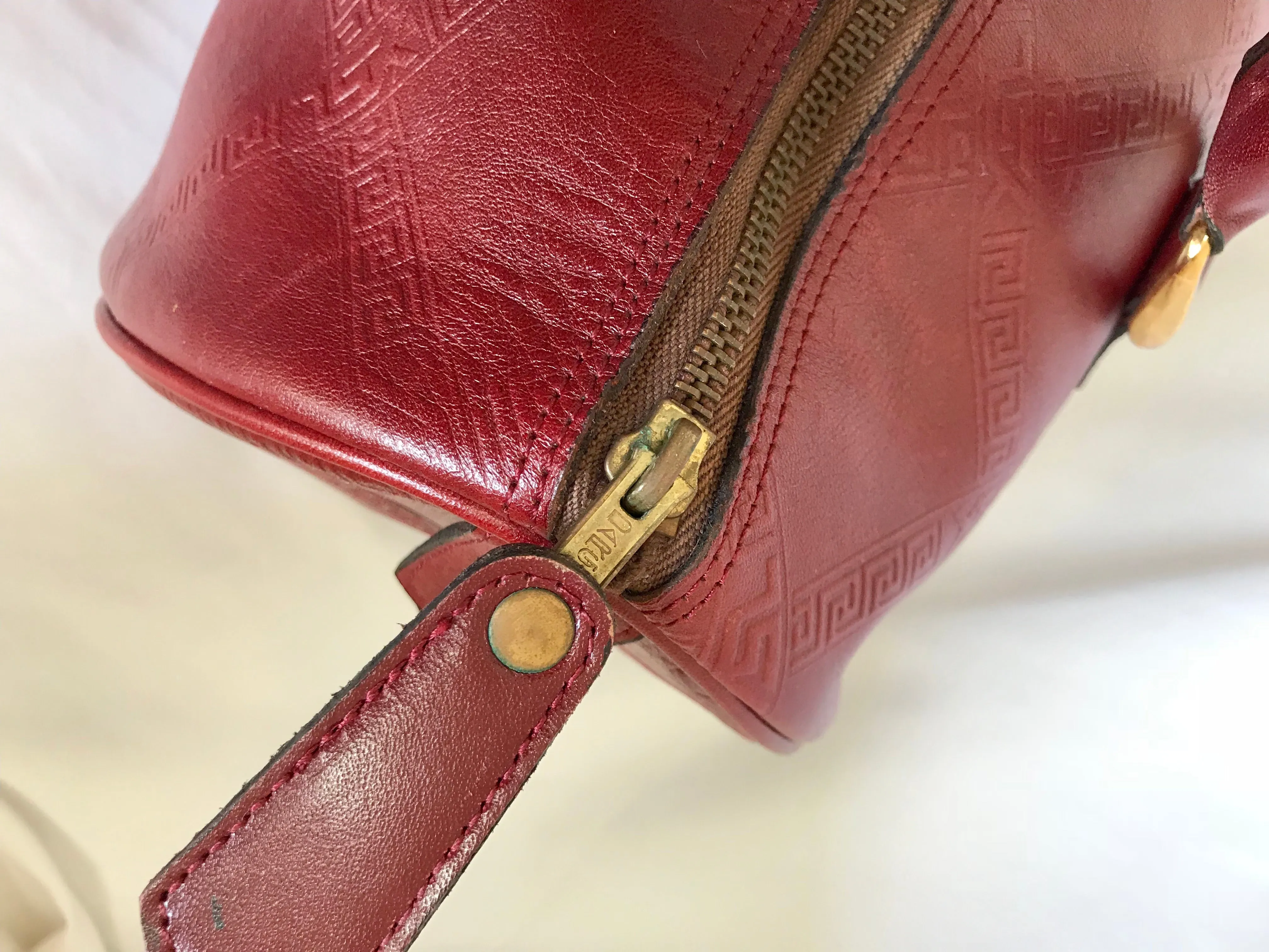 Vintage Yves Saint Laurent red brown handbag , mini duffle bag. Classic speedy bag design unisex YSL purse. 050320r13
