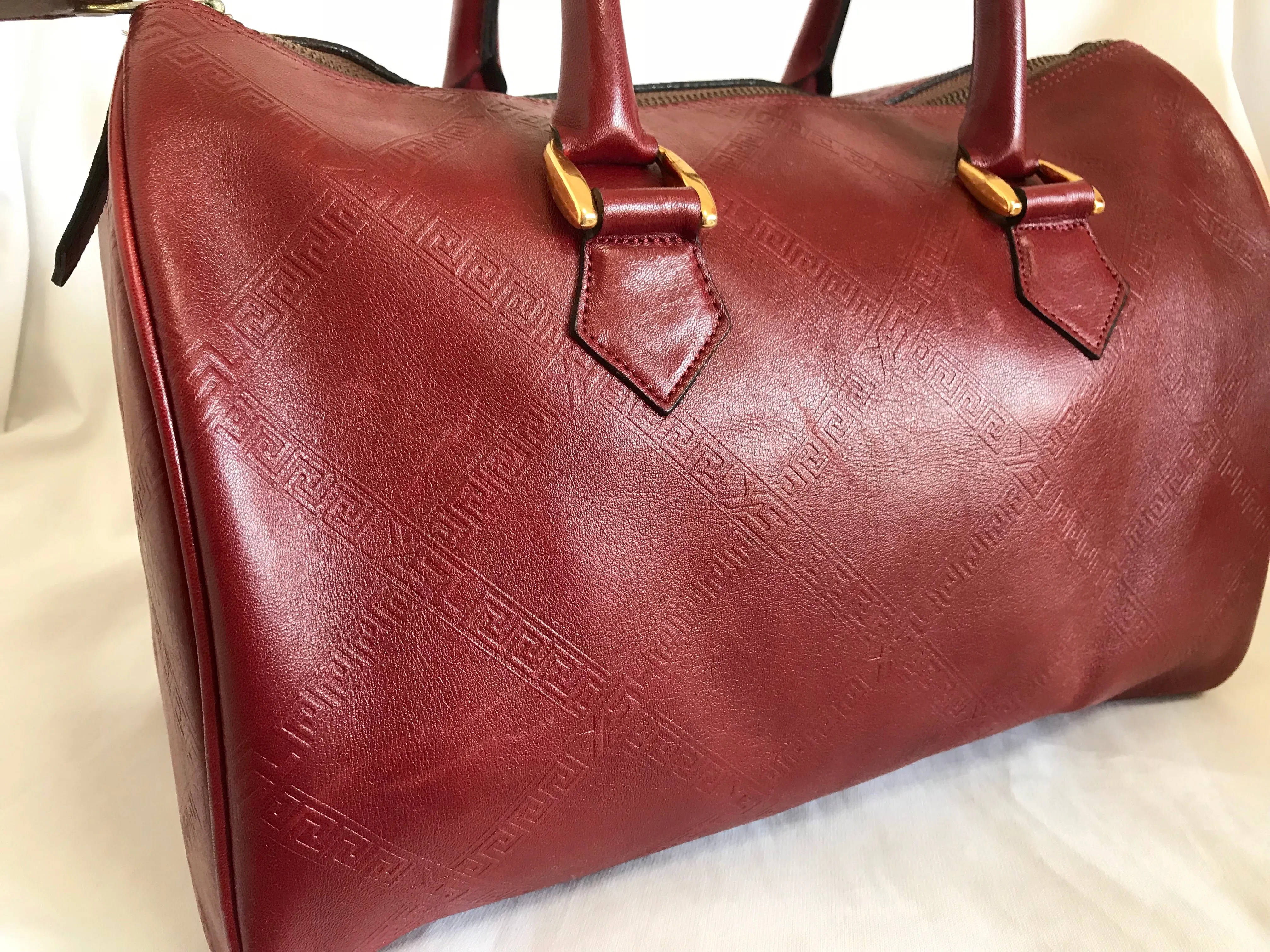 Vintage Yves Saint Laurent red brown handbag , mini duffle bag. Classic speedy bag design unisex YSL purse. 050320r13