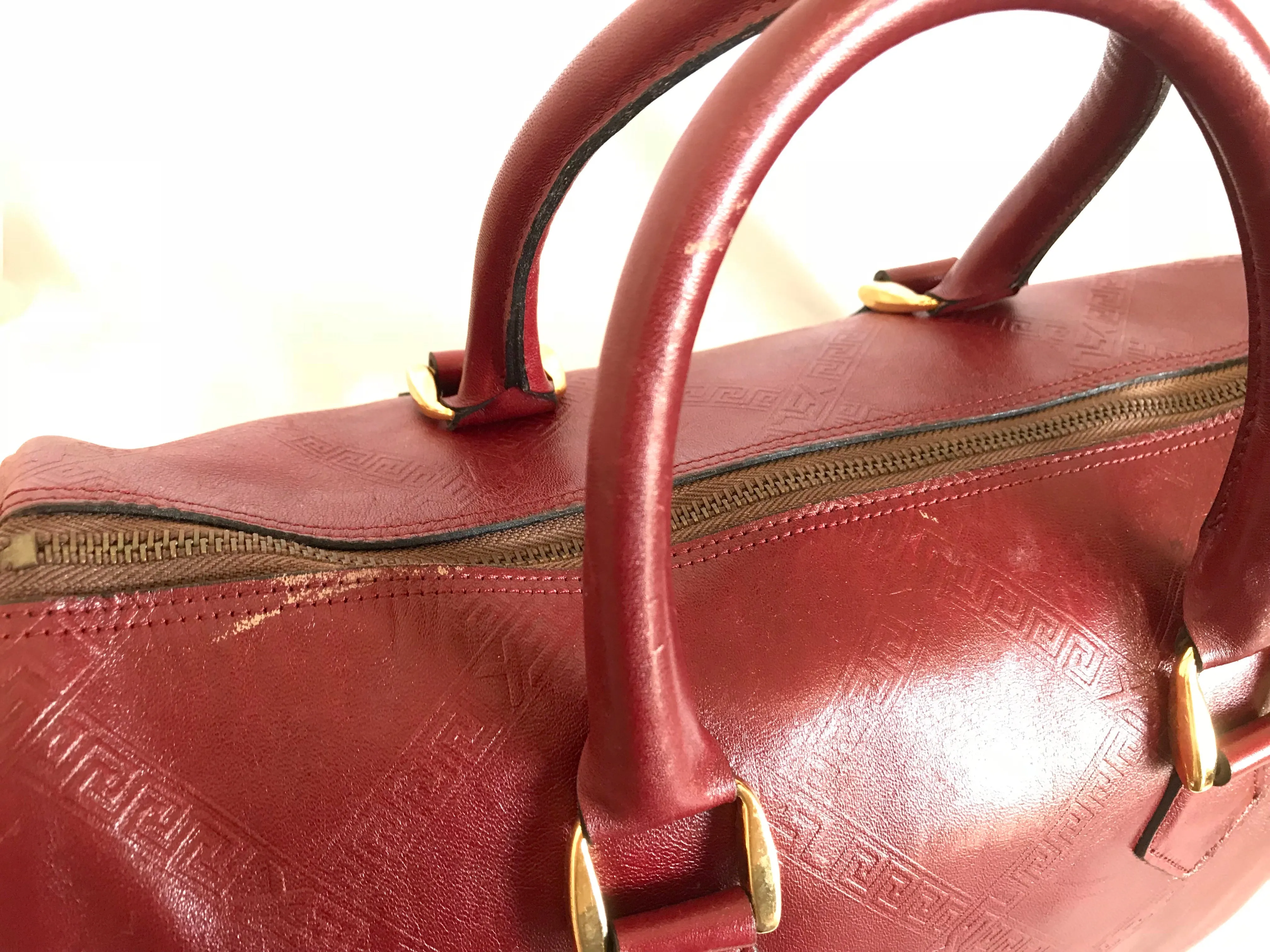 Vintage Yves Saint Laurent red brown handbag , mini duffle bag. Classic speedy bag design unisex YSL purse. 050320r13