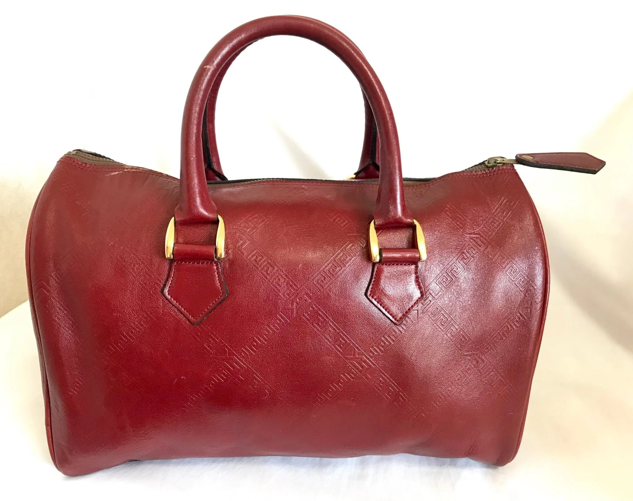 Vintage Yves Saint Laurent red brown handbag , mini duffle bag. Classic speedy bag design unisex YSL purse. 050320r13