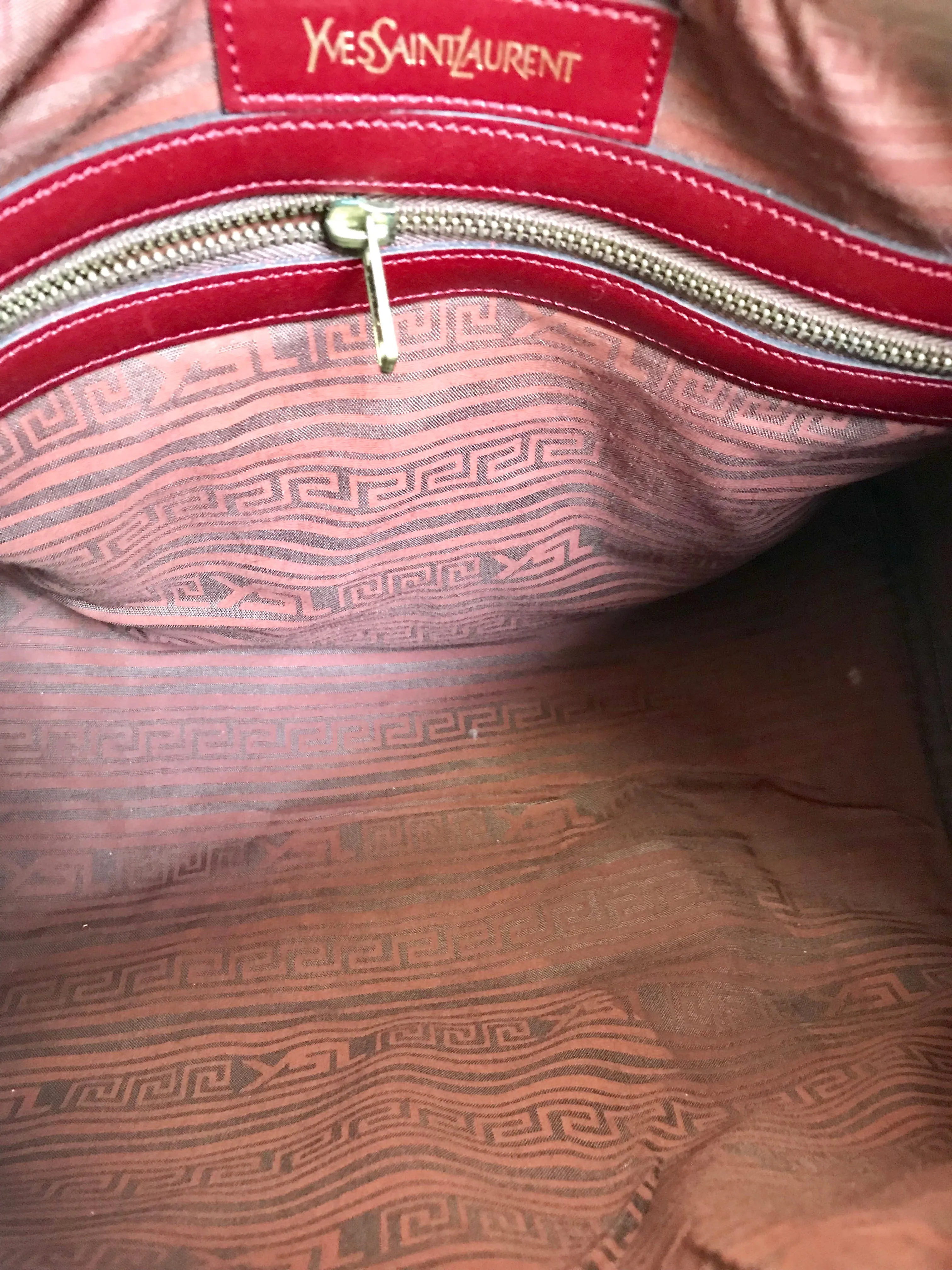 Vintage Yves Saint Laurent red brown handbag , mini duffle bag. Classic speedy bag design unisex YSL purse. 050320r13