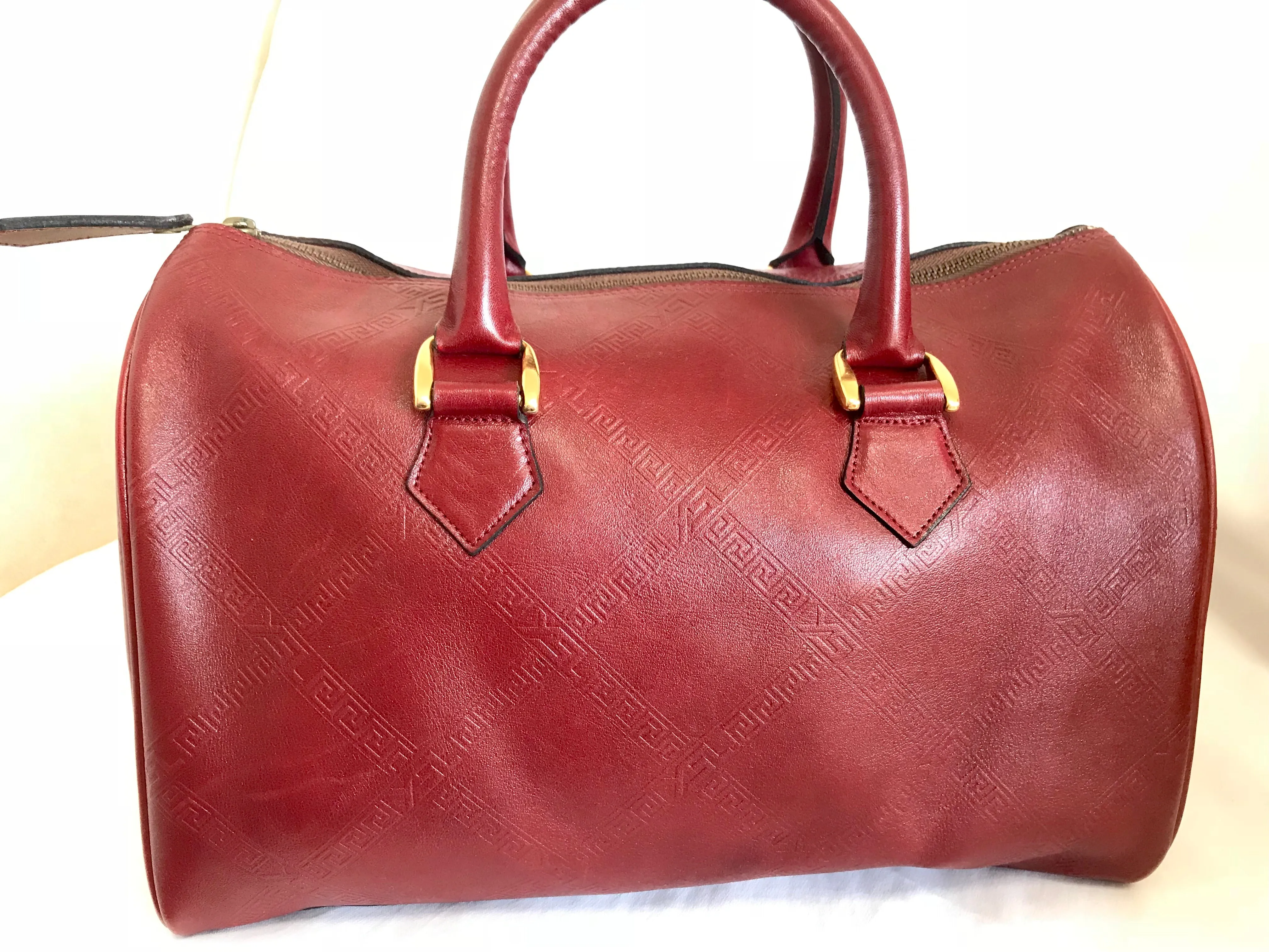 Vintage Yves Saint Laurent red brown handbag , mini duffle bag. Classic speedy bag design unisex YSL purse. 050320r13