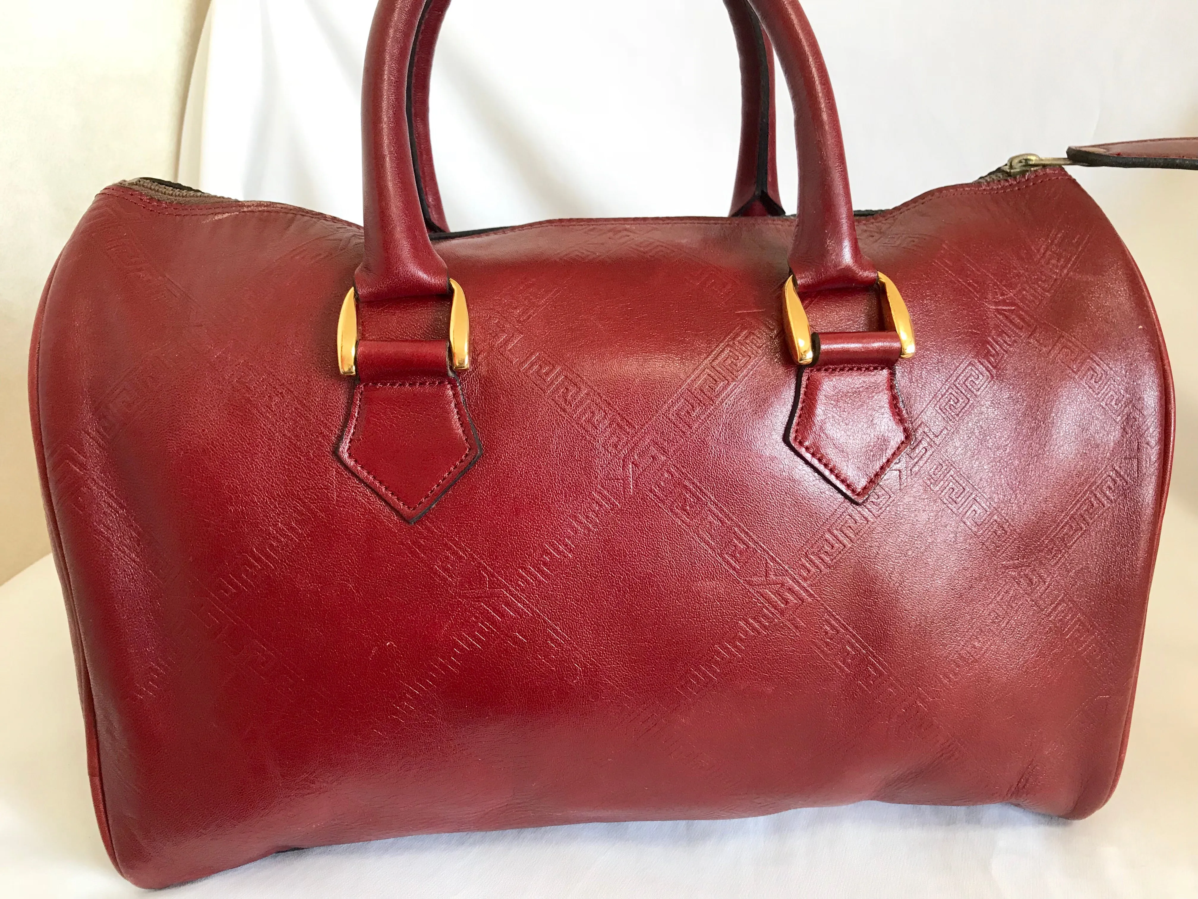 Vintage Yves Saint Laurent red brown handbag , mini duffle bag. Classic speedy bag design unisex YSL purse. 050320r13
