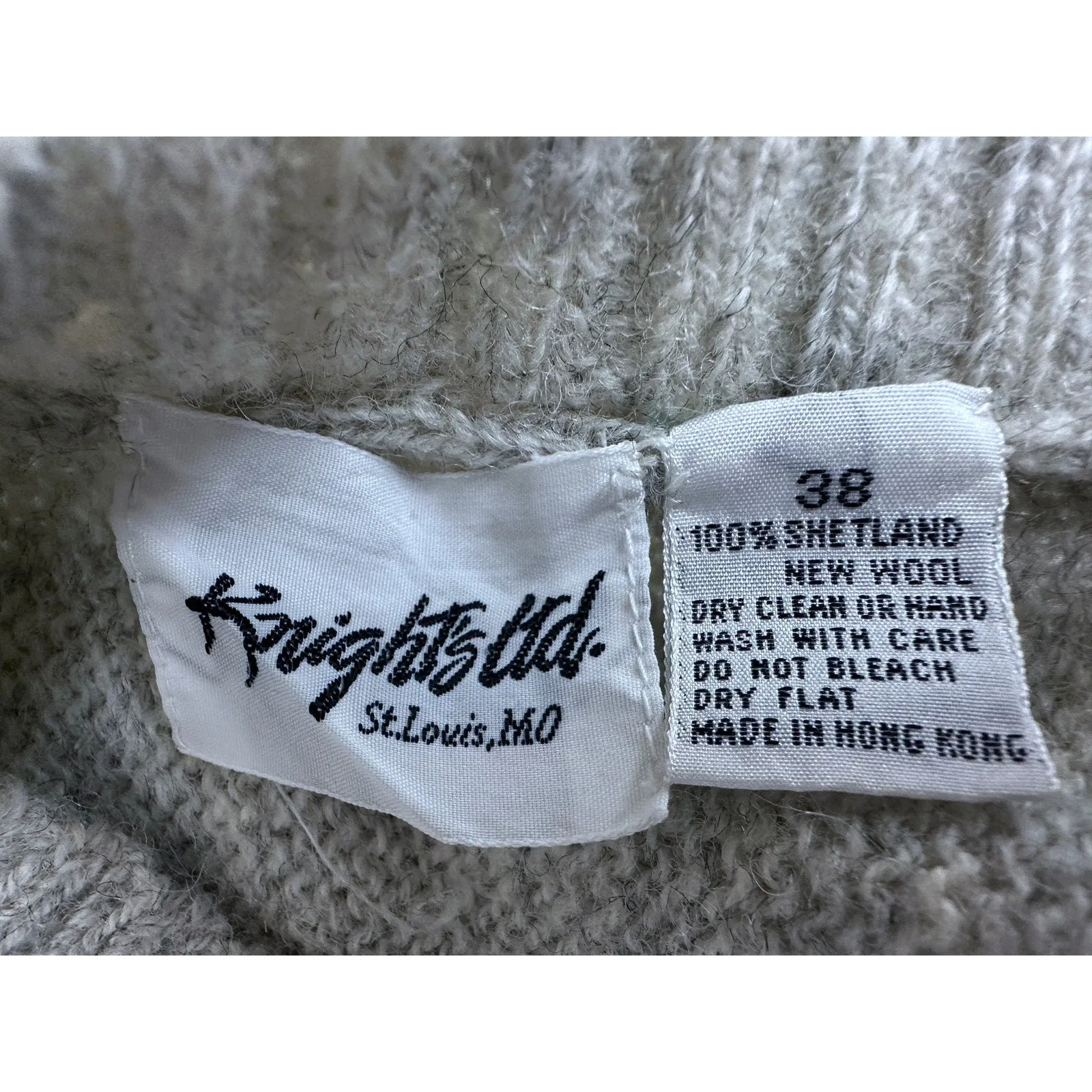 VTG Knight's LTD Shetland Wool Sweater Zebra Intarsia Fringe 80s Gray Sz 38/M/L