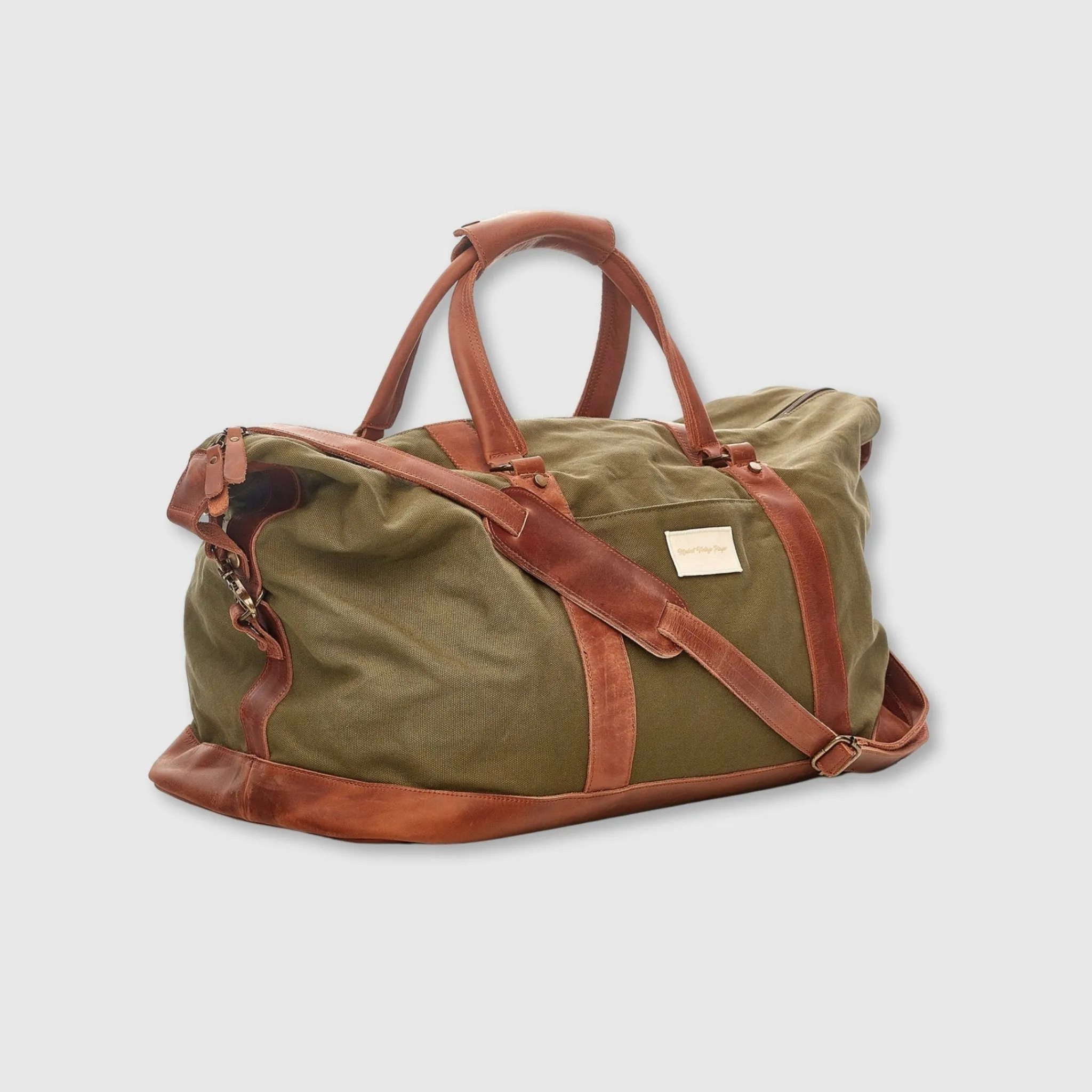 Waxed Canvas / Leather Weekender Bag - Olive