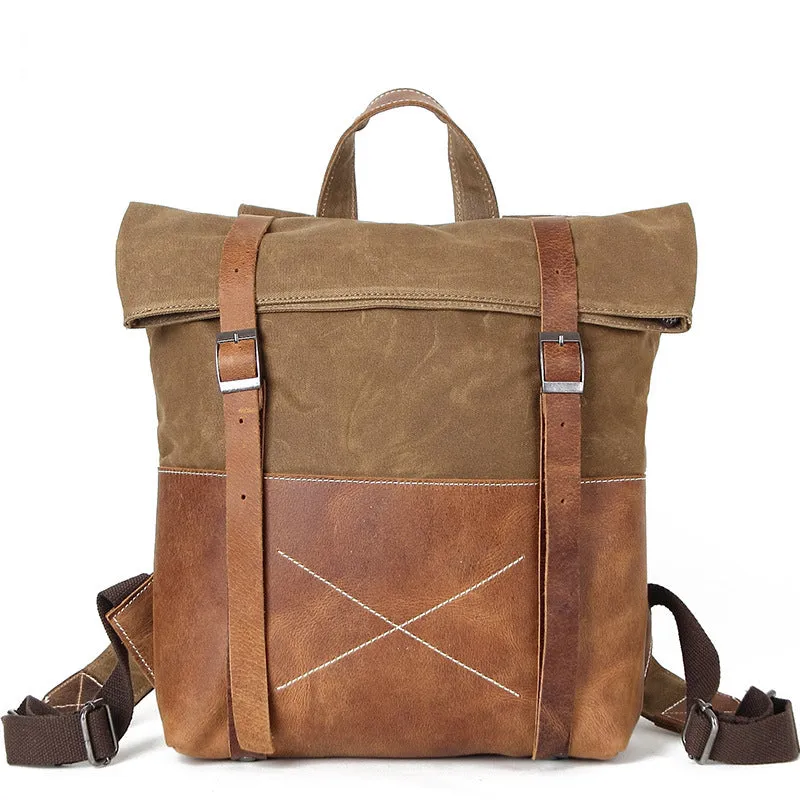 Waxed Waterproof Canvas Leather Backpack, Big Capacity Laptop Backpack, Vintage Shoulder School Bag
