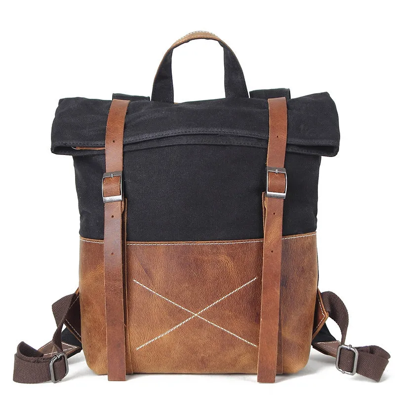 Waxed Waterproof Canvas Leather Backpack, Big Capacity Laptop Backpack, Vintage Shoulder School Bag