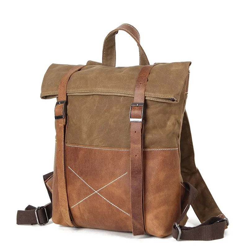 Waxed Waterproof Canvas Leather Backpack, Big Capacity Laptop Backpack, Vintage Shoulder School Bag
