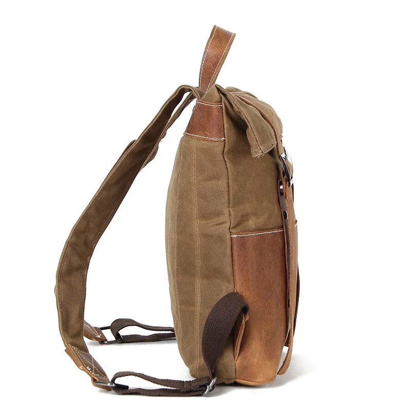 Waxed Waterproof Canvas Leather Backpack, Big Capacity Laptop Backpack, Vintage Shoulder School Bag