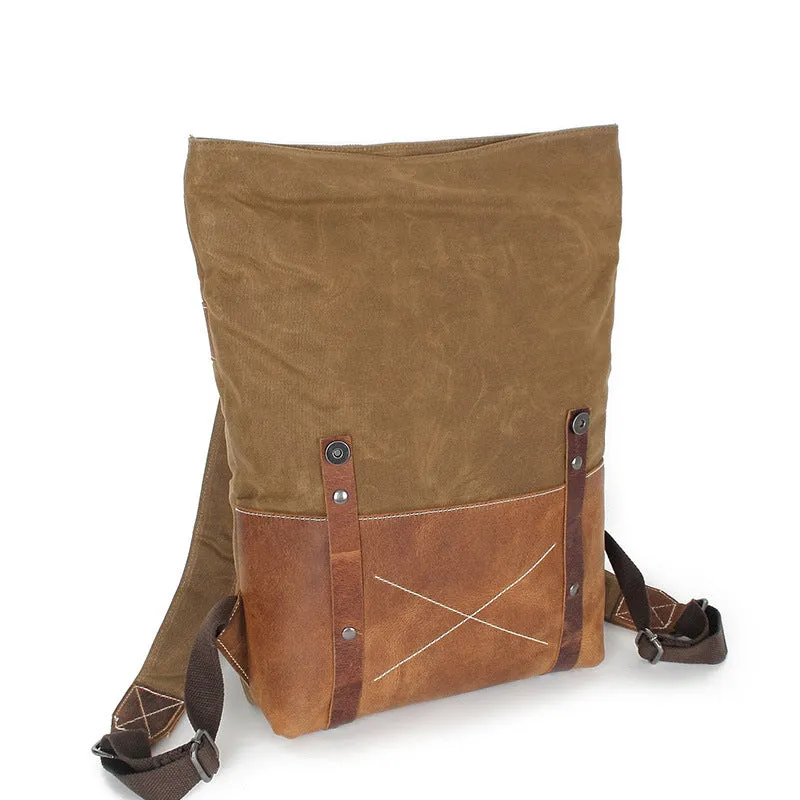 Waxed Waterproof Canvas Leather Backpack, Big Capacity Laptop Backpack, Vintage Shoulder School Bag