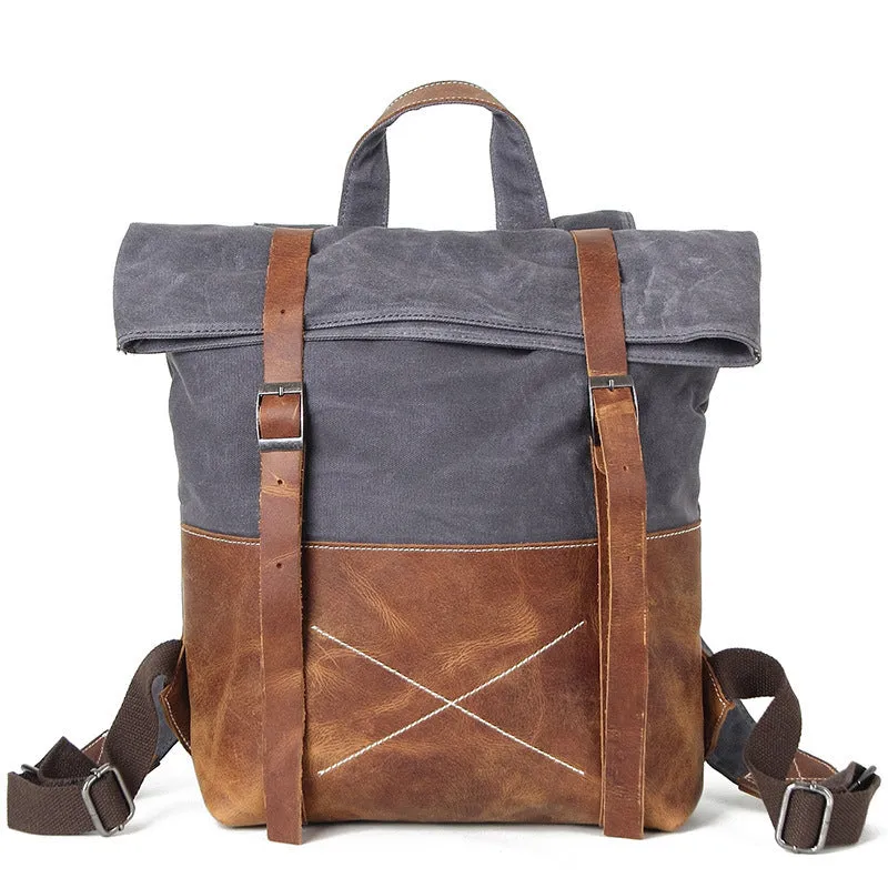 Waxed Waterproof Canvas Leather Backpack, Big Capacity Laptop Backpack, Vintage Shoulder School Bag