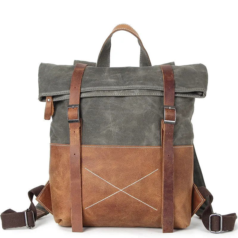 Waxed Waterproof Canvas Leather Backpack, Big Capacity Laptop Backpack, Vintage Shoulder School Bag