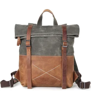 Waxed Waterproof Canvas Leather Backpack, Big Capacity Laptop Backpack, Vintage Shoulder School Bag