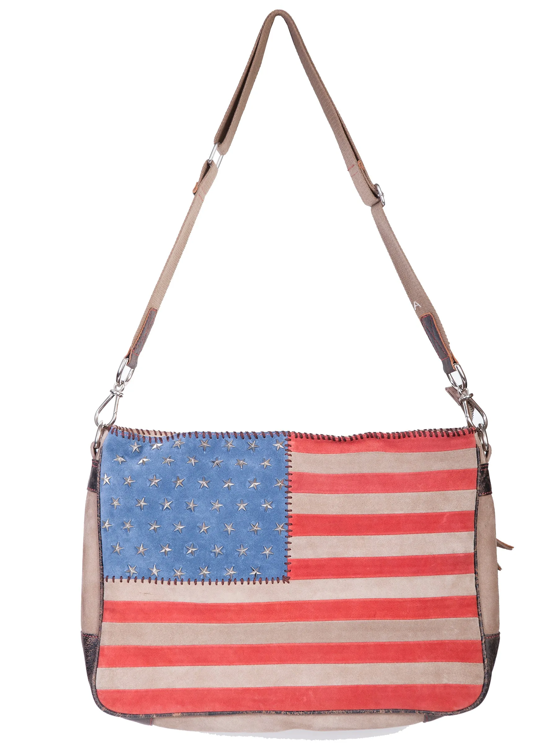 Western Stars and Stripes Leather Shoulder Handbag