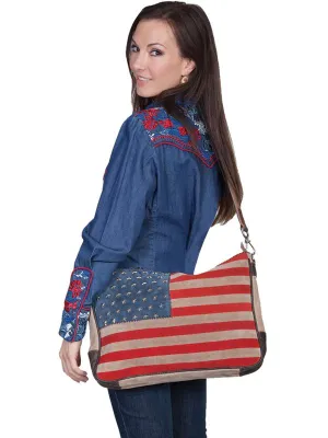 Western Stars and Stripes Leather Shoulder Handbag