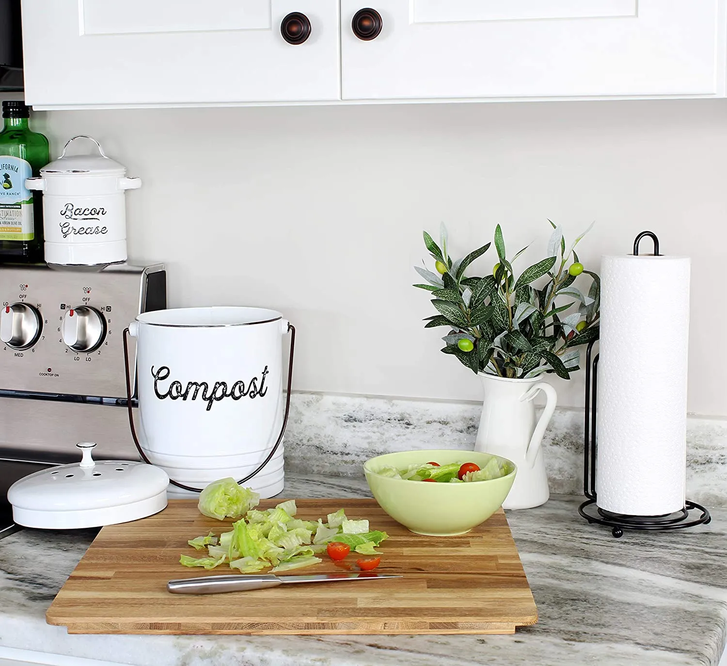 White Enamelware Compost Bin (Case of 8)