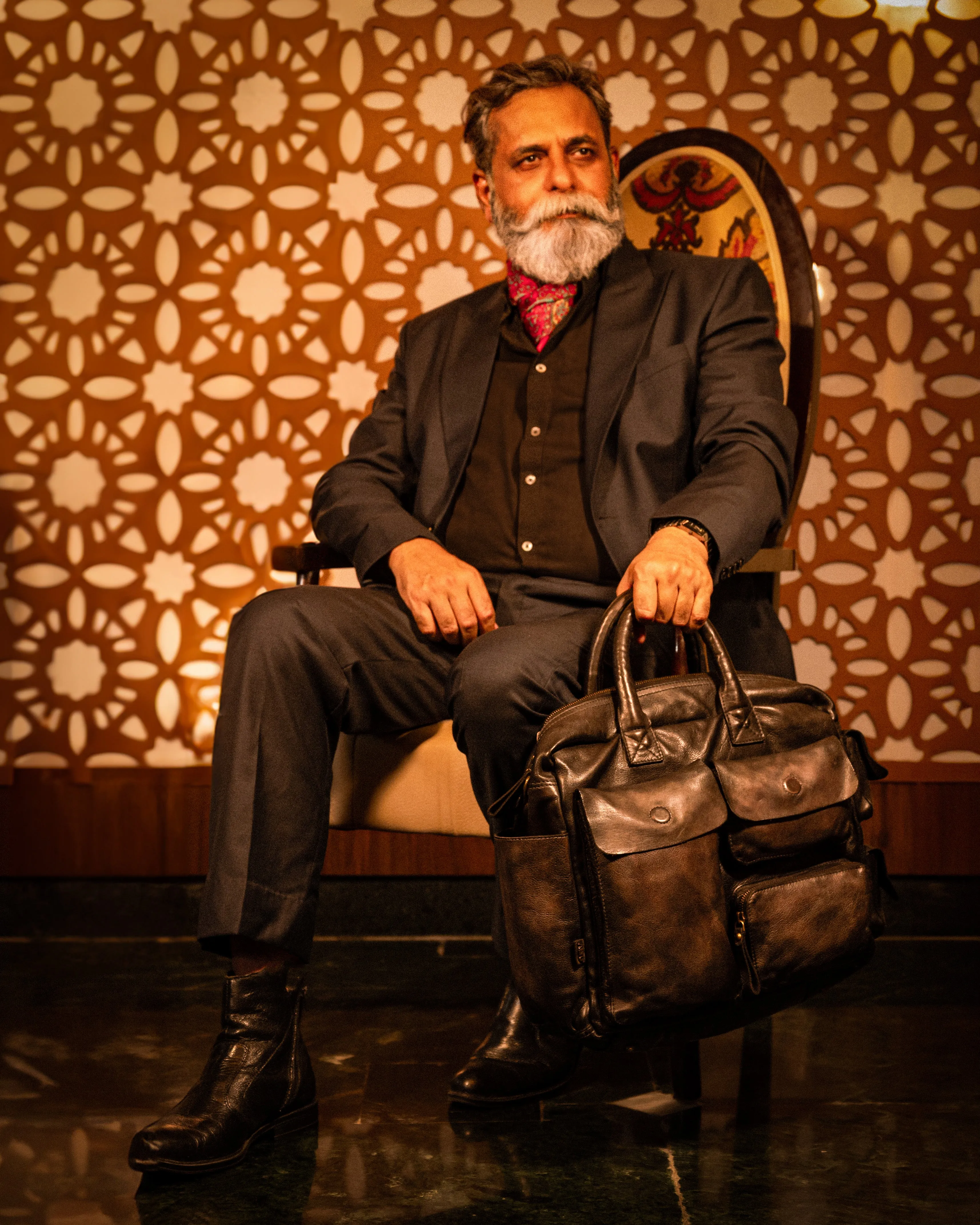 William: Real Black Leather Laptop Bag Art N Vintage