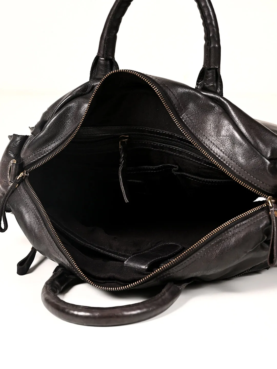 William: Real Black Leather Laptop Bag Art N Vintage