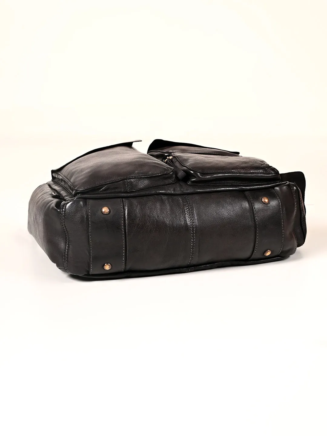 William: Real Black Leather Laptop Bag Art N Vintage
