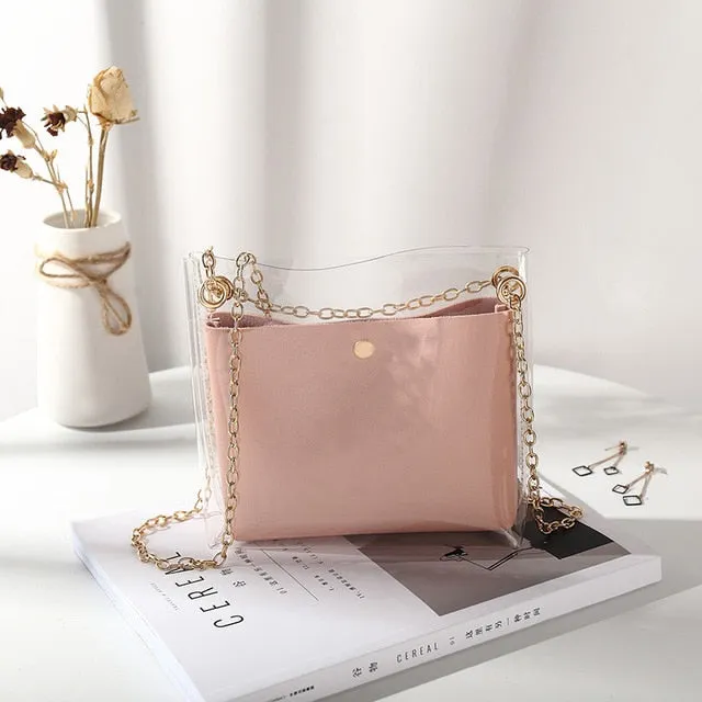 Women Transparent Bucket Bag Clear PVC Jelly Small Shoulder Bag