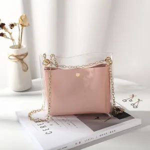 Women Transparent Bucket Bag Clear PVC Jelly Small Shoulder Bag