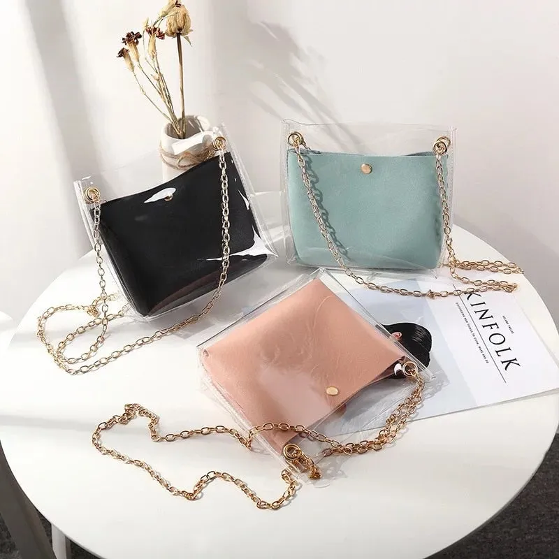 Women Transparent Bucket Bag Clear PVC Jelly Small Shoulder Bag
