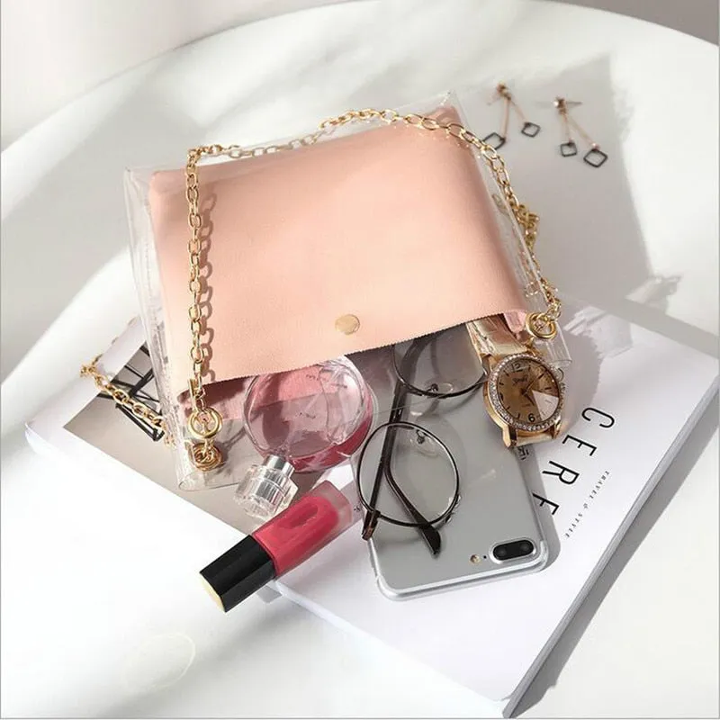 Women Transparent Bucket Bag Clear PVC Jelly Small Shoulder Bag