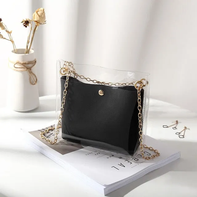 Women Transparent Bucket Bag Clear PVC Jelly Small Shoulder Bag