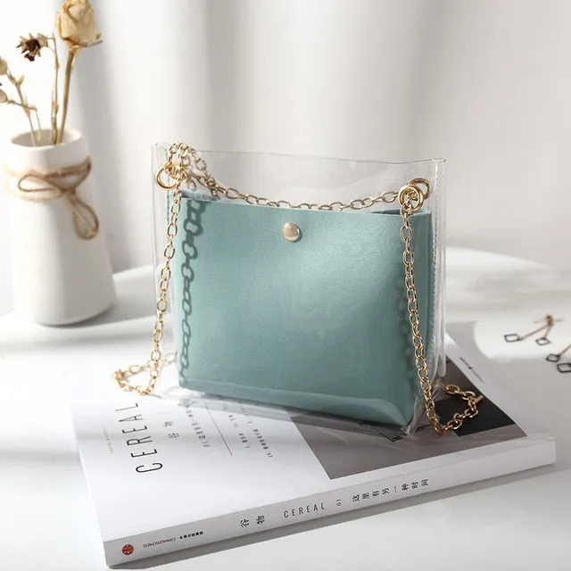 Women Transparent Bucket Bag Clear PVC Jelly Small Shoulder Bag