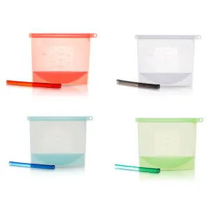 WONYERED 4 Packs Reusable Silicone Food Storage Bags with Reusable Scrubber Sponge - Versatile Cooking Bag Kitchen Cooking Utensil Set and Snack Bag and Sandwich Container and Meal Prep Lunch Bags