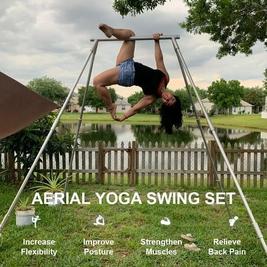 Yoga Frame Yoga Swing Bar Aerial Yoga Stand 551 lhs/250kg Triangle for Indoor Outdoor 97 in